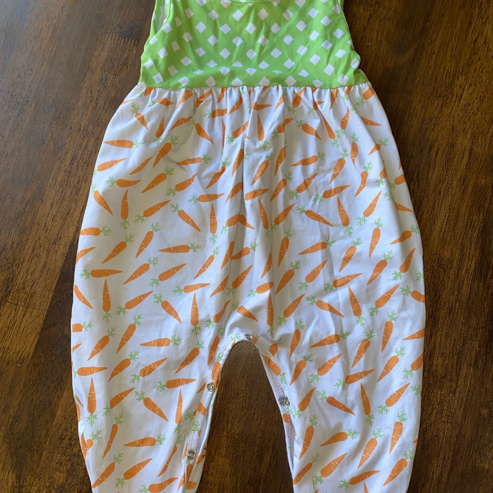 Green and White Carrot Print Baby Romper